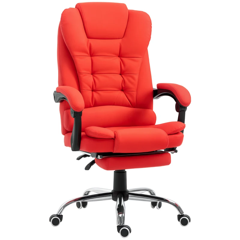 HOMCOM Executive Office Chair, High Back Reclining Computer Chair with Footrest and Armrest, Red