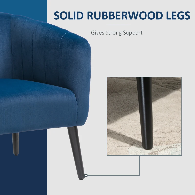 HOMCOM Luxury Velvet Fabric Accent Armchair with Thick Padding, High Armrests, and Channel Tufting, Blue