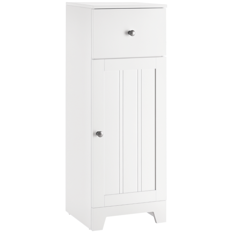 kleankin Small Bathroom Floor Storage Cabinet Free Standing Cupboard Organizer with 1 Drawer and Adjustable Shelf for Living Room, White