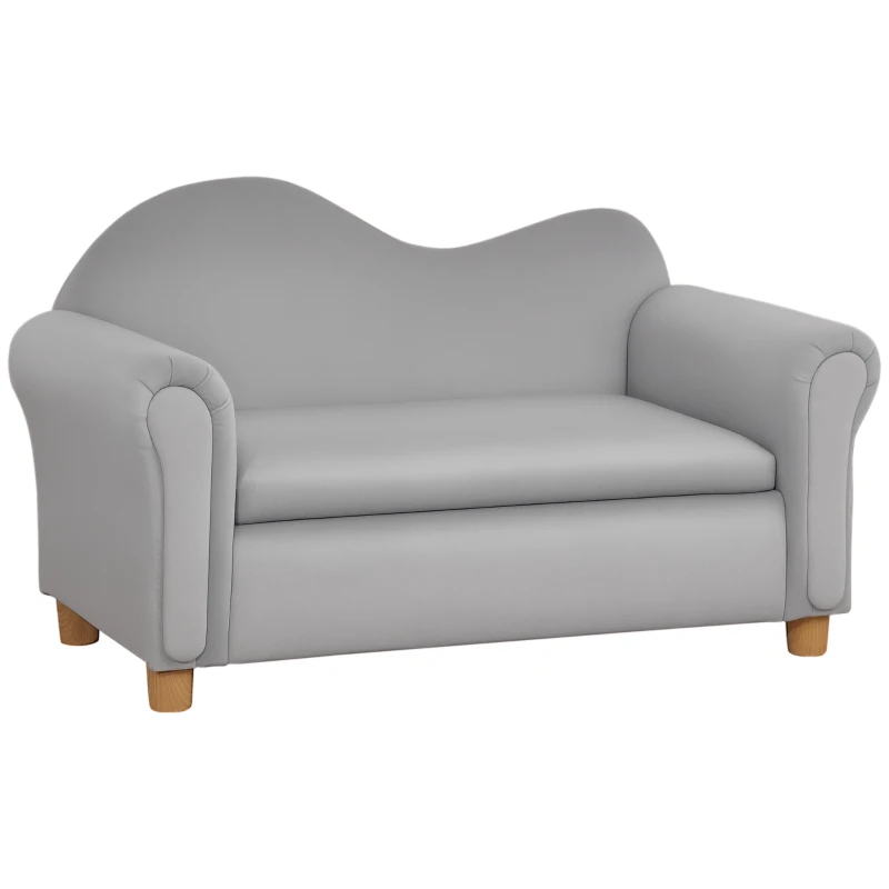 Qaba Ergonomic Foam Kids Sofa with Inner Toy Storage Chest, Velvet Kids Couch with Soft Arms, Children's Lounge Furniture, Gray