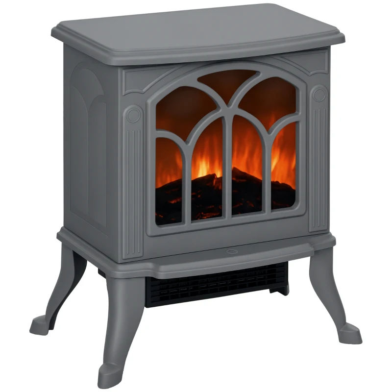 HOMCOM Electric Fireplace Heater, Freestanding Fireplace Stove with Realistic Logs and Flame Effect, 750W/1500W, Gray