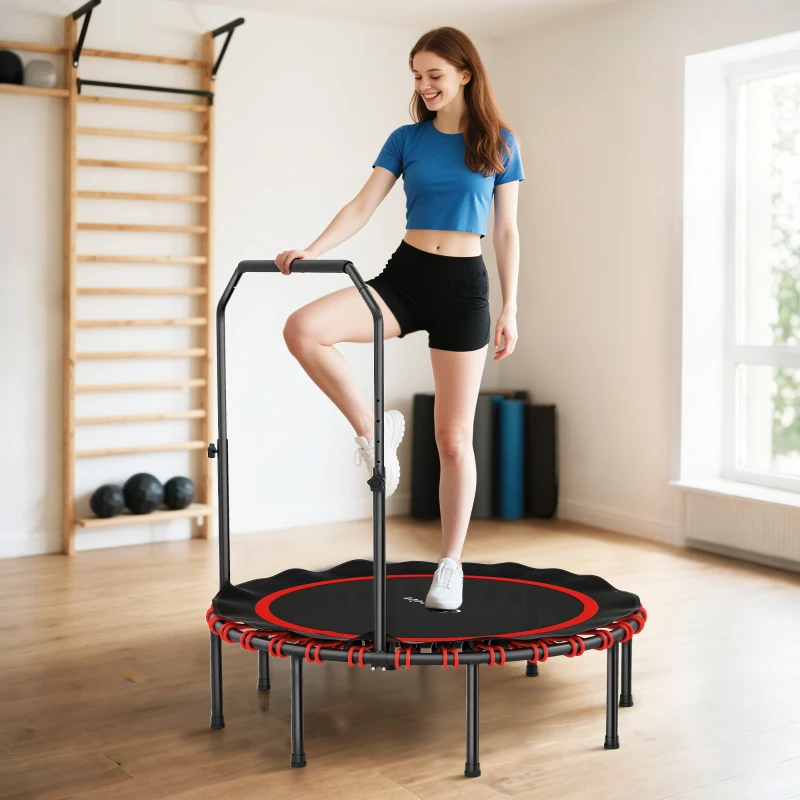 Soozier 48" Foldable Rebounder Trampoline, Mini Trampoline Indoor with Adjustable Handle, Quiet and Safe Bungee Rebounder