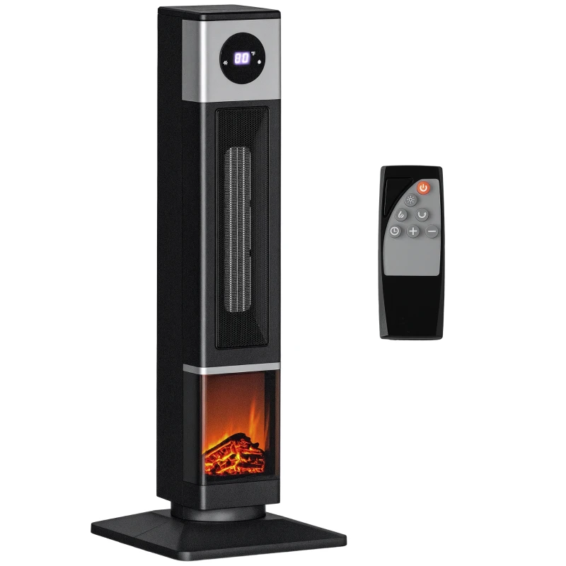 HOMCOM 31" Freestanding Electric Heater with Oscillation, Remote Control & 12H Timer for Indoors, 1400W, Black