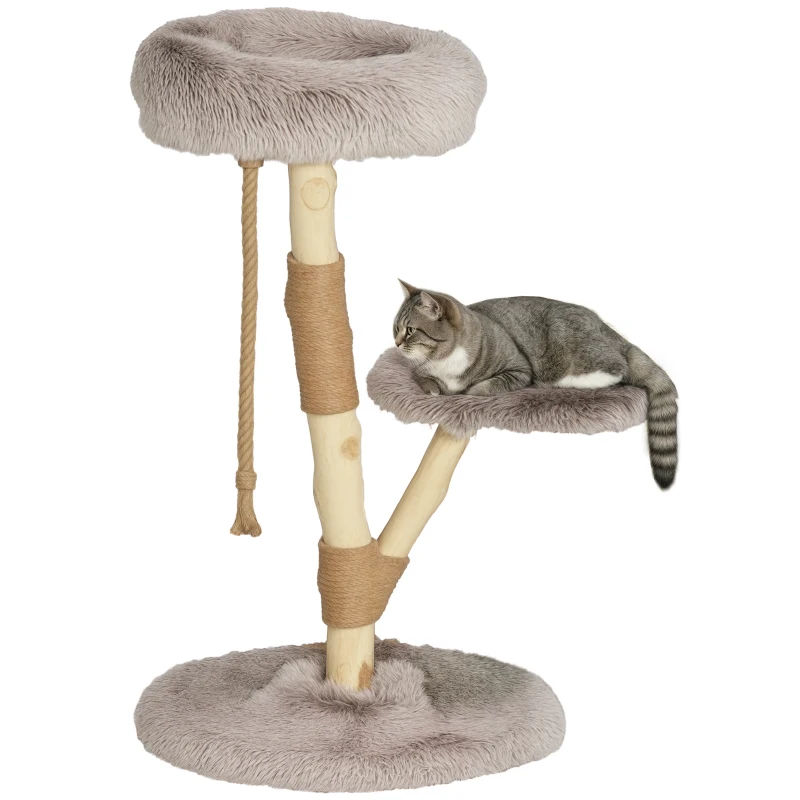 PawHut 35 Inch Modern Cat Tree for Indoor Adult Cats with Wooden Scratching Posts, Cat Bed & Rope Cat Toy, Brown