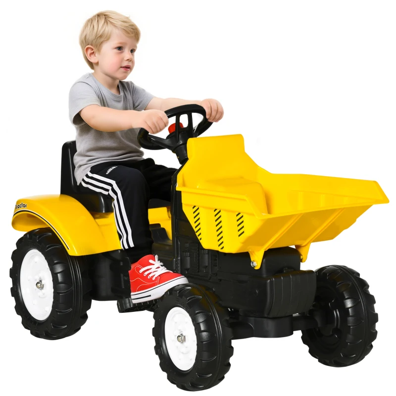 Aosom Kids No Power Ride-On Excavator with Manual Control Bucket, Yellow