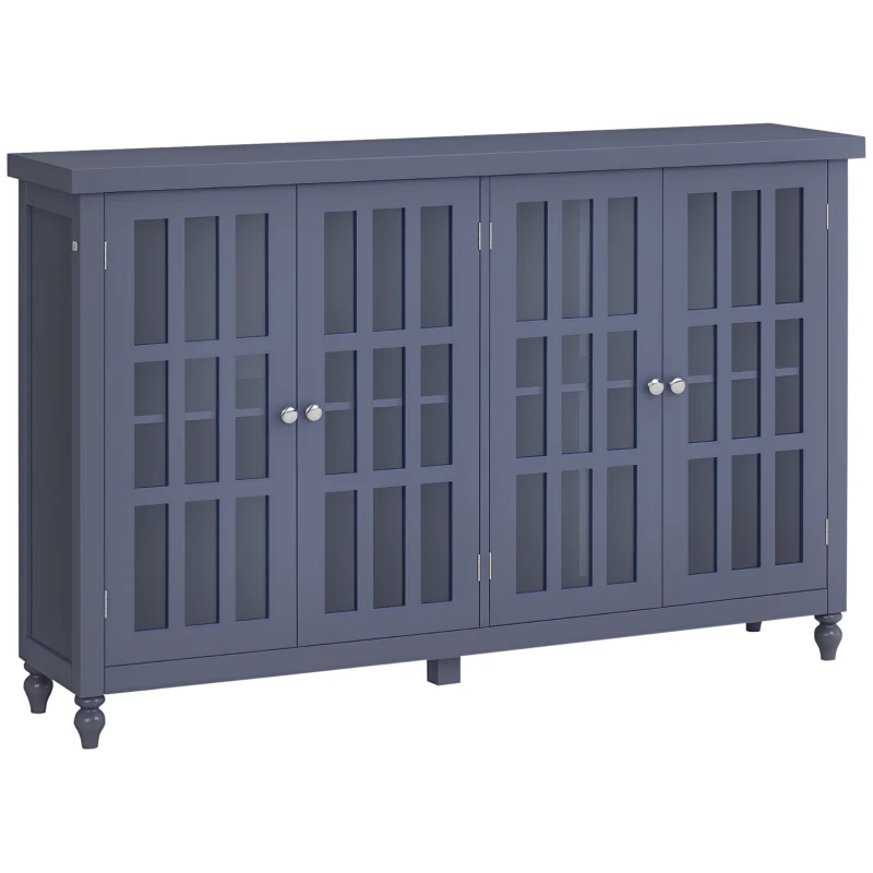 HOMCOM Sideboard, Buffet Cabinet with 4 Tempered Glass Doors, Stripe Pattern and Adjustable Storage Shelf, Credenza, Gray