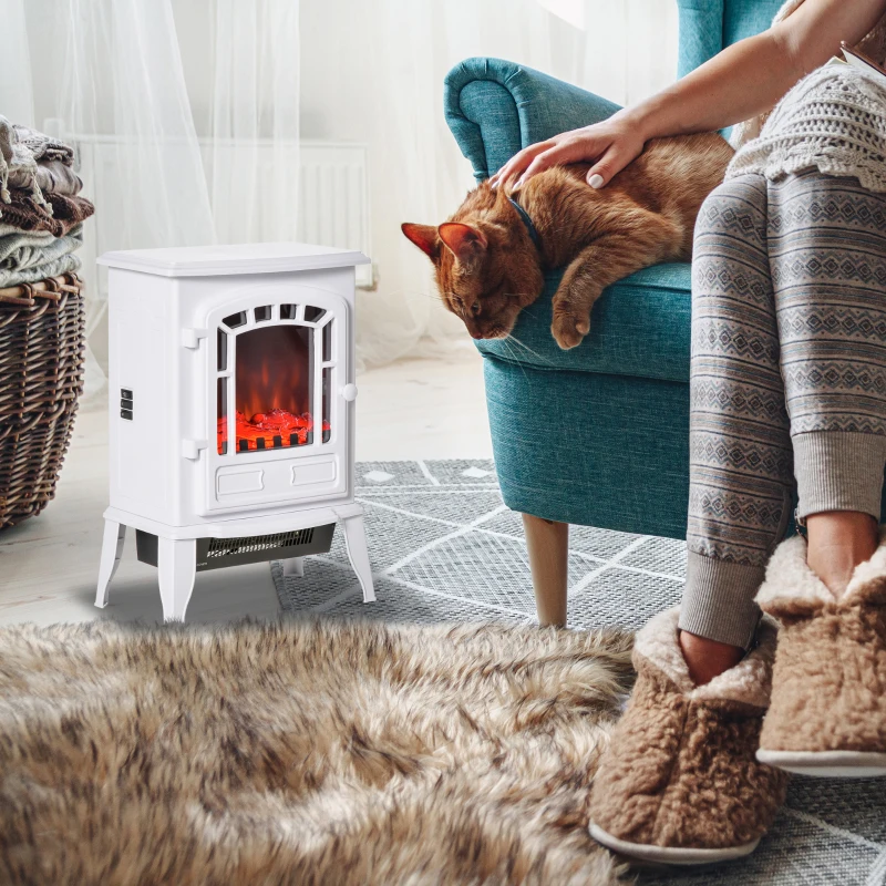 HOMCOM Electric Fireplace Heater, Freestanding Fireplace Stove with Realistic Flame Effect Overheat Protection 750W/1500W White