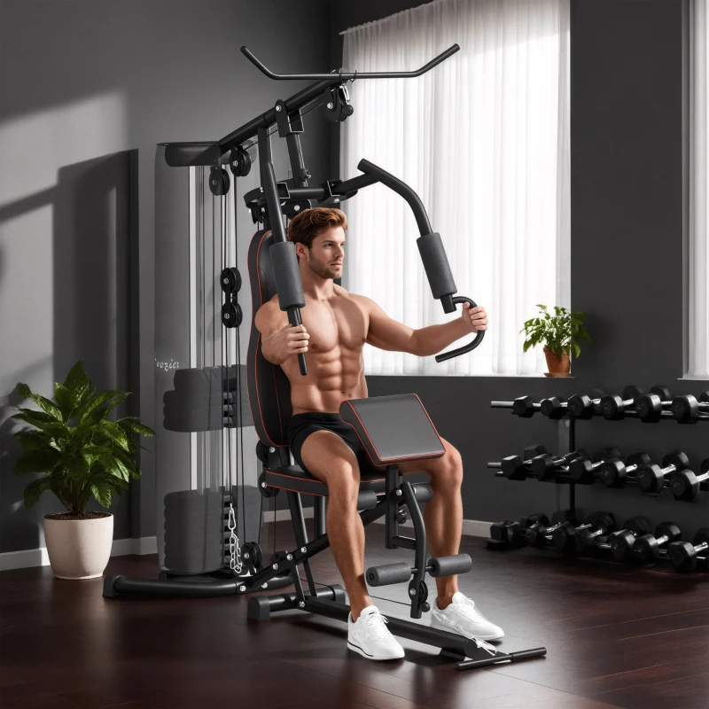 Soozier Home Gym, Multifunction Gym Equipment with 100Lbs Weight Stack for Back, Chest, Arm, Leg and Full Body Workout