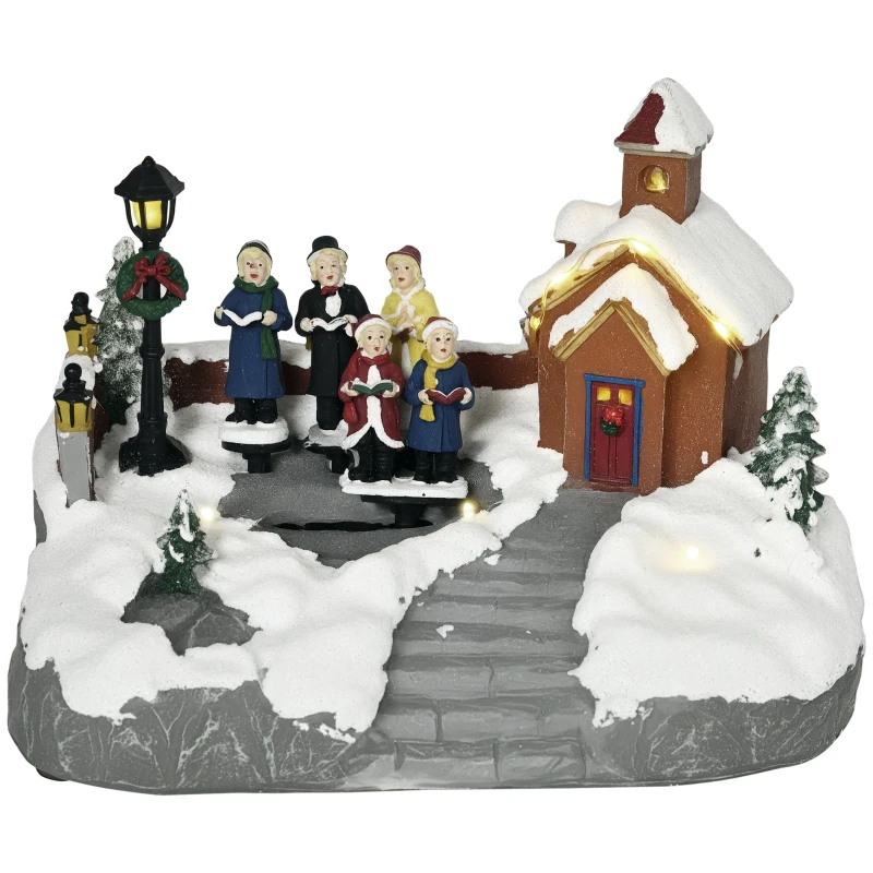 HOMCOM Christmas Village, Choir Animated Winter Wonderland Set with Multicolored LED Light, Battery Operated Christmas Decoration