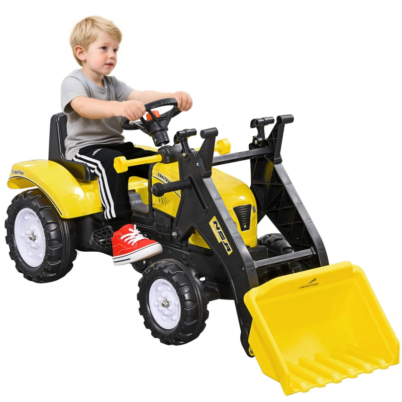 Aosom Kids Ride on Excavator, Pedal Go Kart with Front Loader Digger for 3 Year Old, Yellow