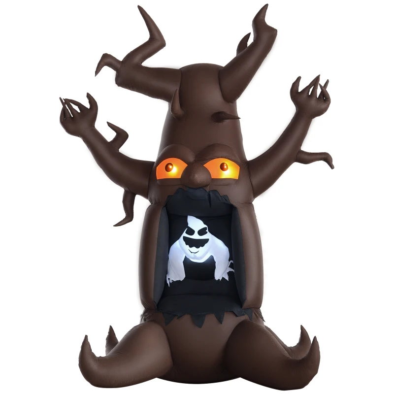 HOMCOM Inflatable Halloween Decoration Haunted Tree with White Ghost, Blow-Up Outdoor LED Display for Lawn, Garden, Party