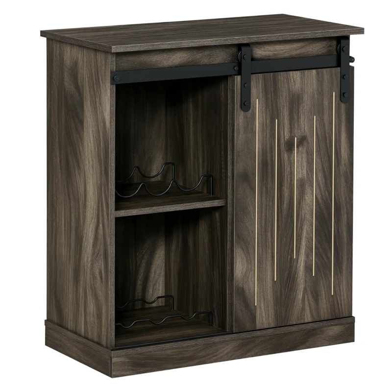 HOMCOM Industrial Wine Cabinet, Sideboard Storage Cabinet, Serving Bar Buffet with Sliding Barn Door and 6-Bottle Wine Rack, Gray