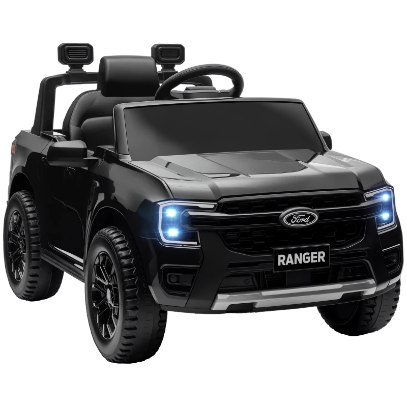 Qaba Ford Ranger Licensed Kids Ride on Car 12V Battery Power Car with Remote Control, Spring Suspension Toy Storage, Black