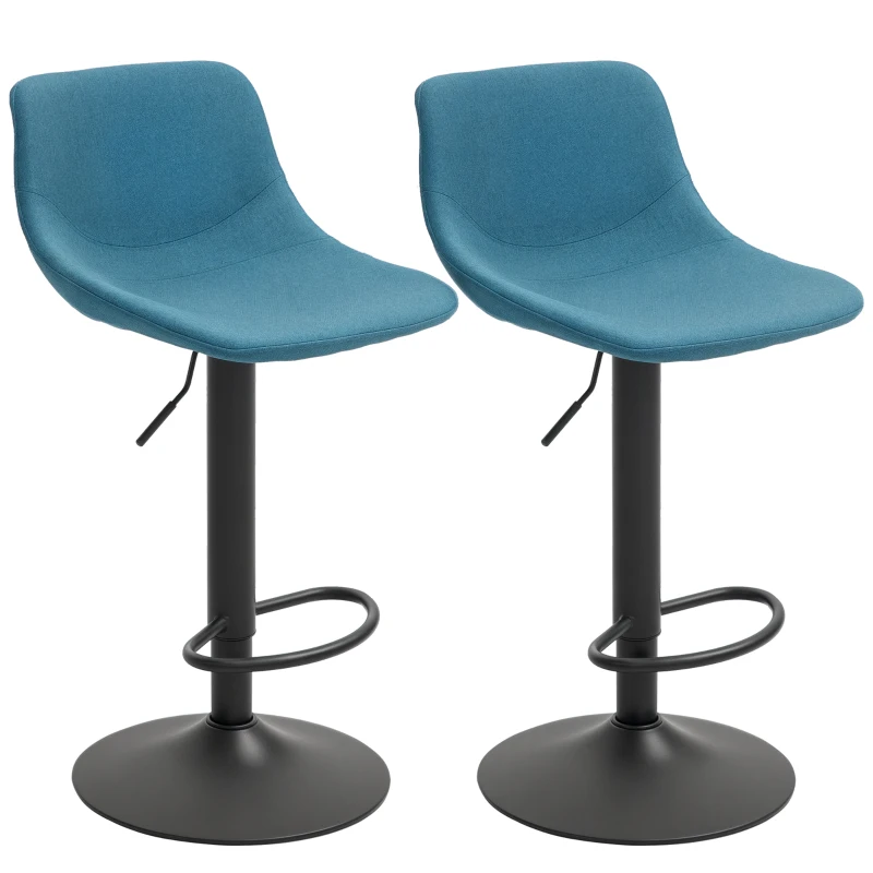 HOMCOM Adjustable Bar Stools, Swivel Bar Height Chairs Barstools Padded with Back for Kitchen, Counter, and Home Bar, Set of 2, Blue