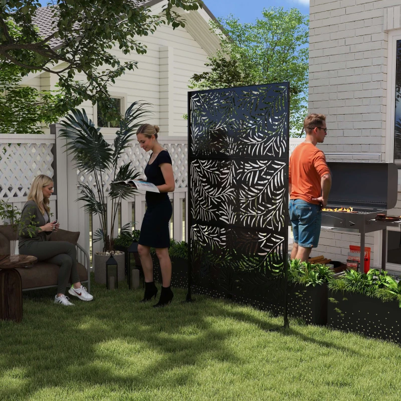 Outsunny Metal Outdoor Privacy Screen, Decorative Outdoor Divider with Stand and Expansion Screws, Freestanding Privacy Panel for Garden Deck Pool Hot Tub, Willow Branch Style