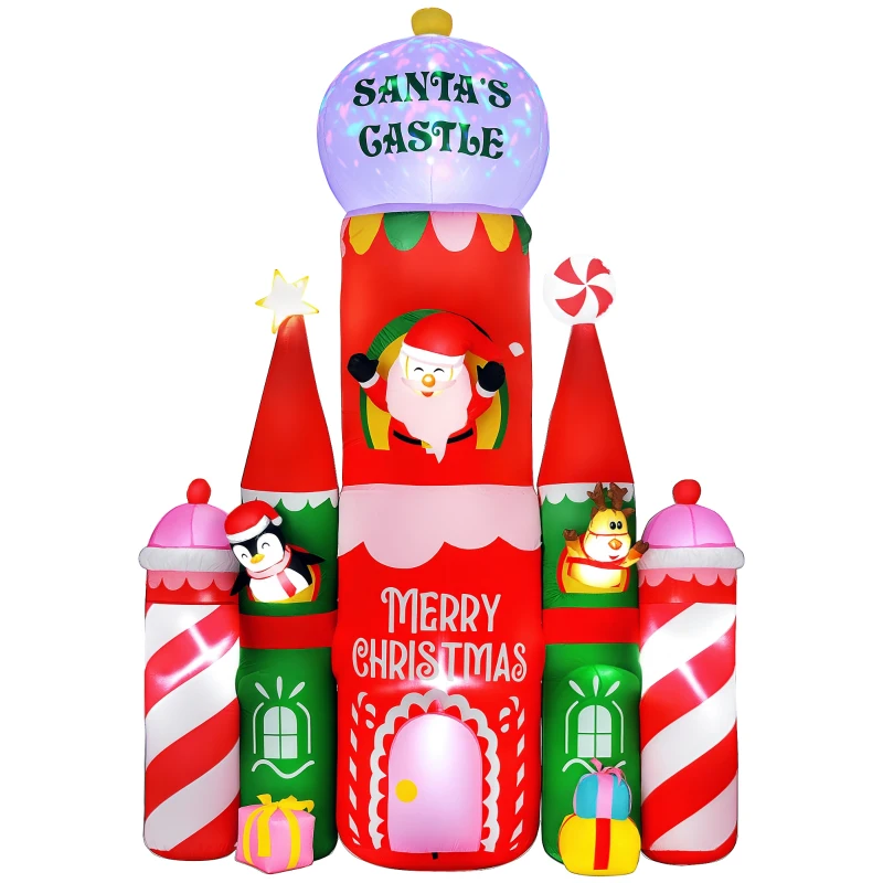 HOMCOM 118" Giant Christmas Inflatables Candy Castle with Flashing Light