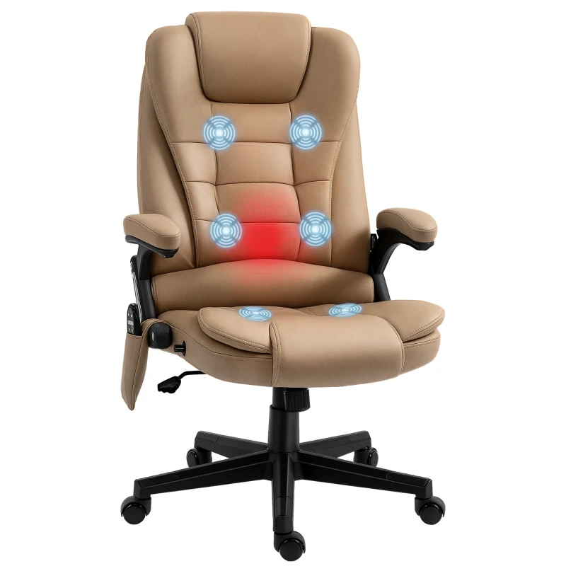 Vinsetto 6 Point Vibrating Massage Office Chair with Heat, Microfiber Massage Desk Chair with Reclining Backrest, Light Brown