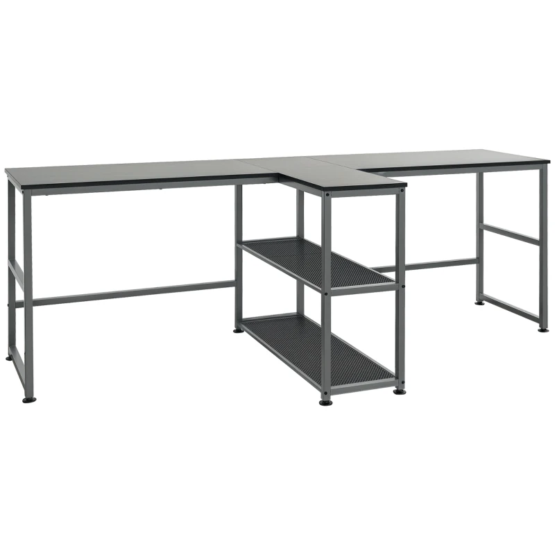 HOMCOM 83" Two Person Computer Desk with 2 Storage Shelves, Double Desk Workstation with Book Shelf, Long Desk Table for Home Office, Black