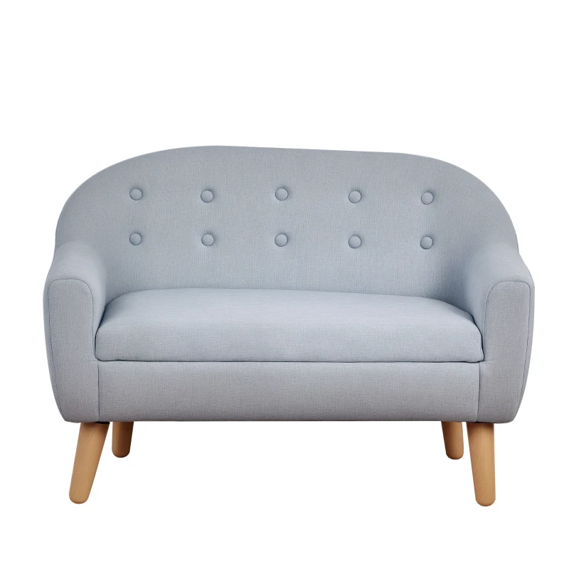 Qaba 2-Seat Linen Fabric and Wooden Frame Sofa Couch for Kids and Toddlers Ages 3-7, 11" High Seat, Grey