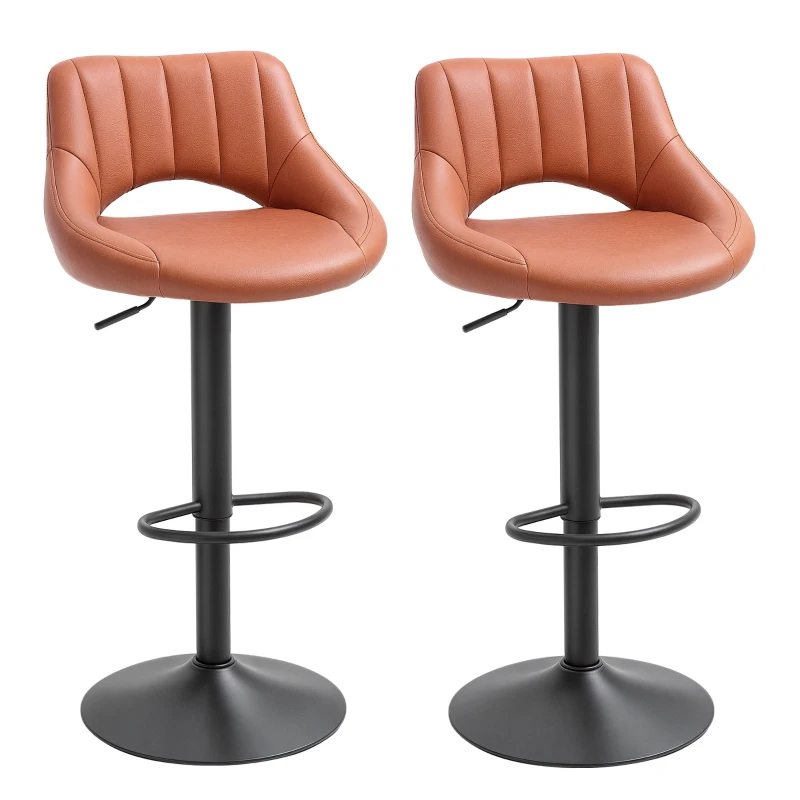 HOMCOM Bar Stools Set of 2 Swivel Bar Height Barstools Chairs with Adjustable Height, Round Heavy Metal Base & Footrest, Brown