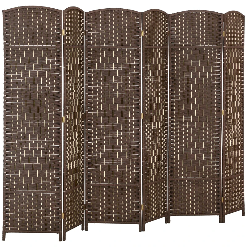 HOMCOM Folding Room Divider Screen 6 Panel 6' Tall Privacy Screen Freestanding Wood Partition for Home Office, Brown