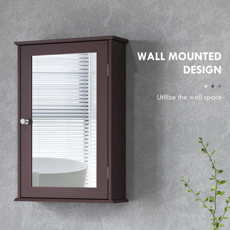 kleankin Bathroom Mirror Cabinet, Wall Mounted Medicine Cabinet with Door and Shelves, Dark Brown