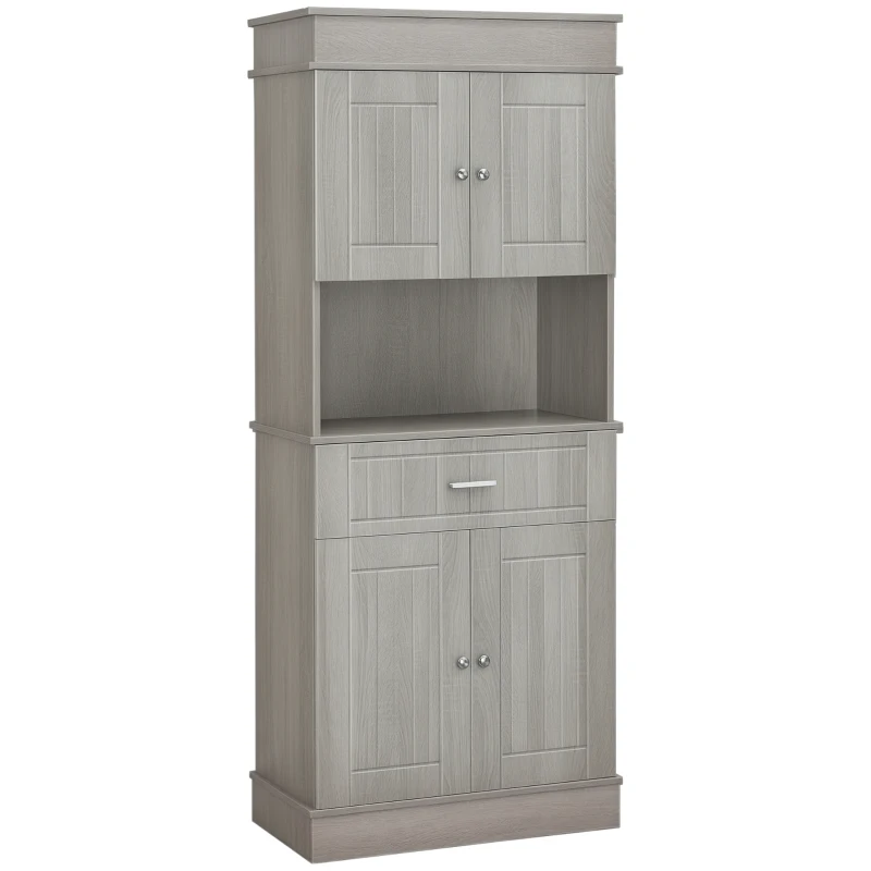 HOMCOM 72" Kitchen Buffet with Hutch, Freestanding Pantry Cabinet with Utility Drawer, 2 Door Cabinets, Adjustable Shelves and Countertop, Gray Wood Grain
