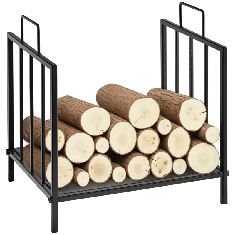 Outsunny 17.5" Firewood Rack Heavy-Duty Metal Wood Storage Log Holder with Side Handles, Indoor and Outdoor, Black