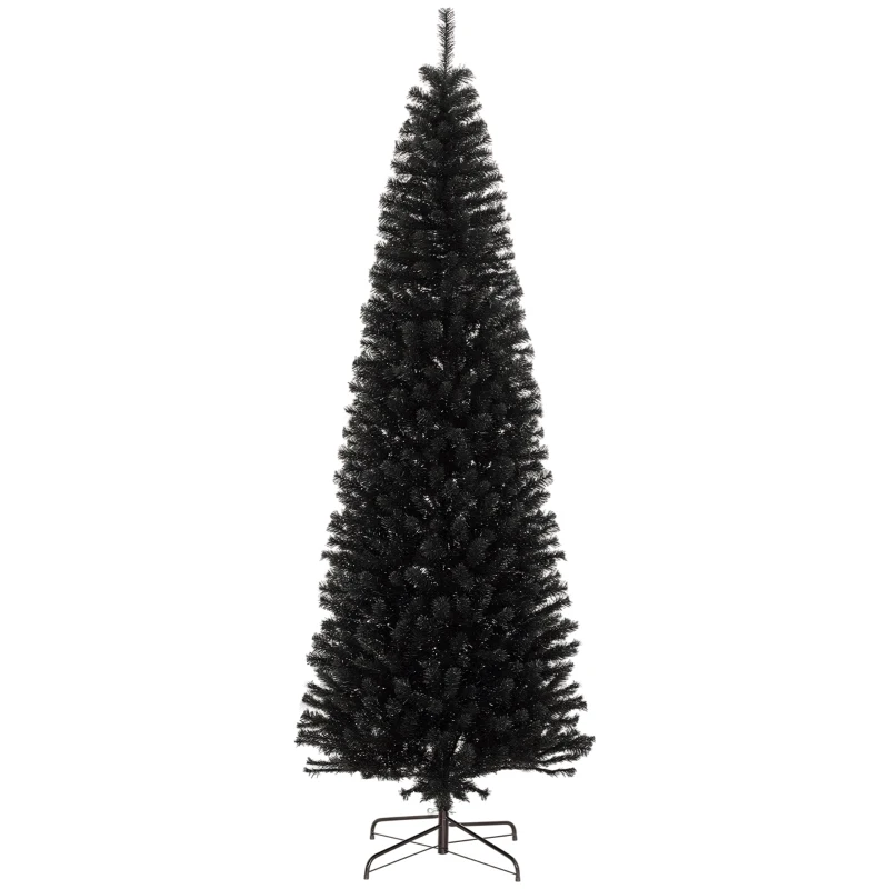 HOMCOM 8 FT Artificial Christmas Tree Pencil Xmas Tree with Stand, 1168 Tips, Holiday Home Indoor Decoration for Party, Black