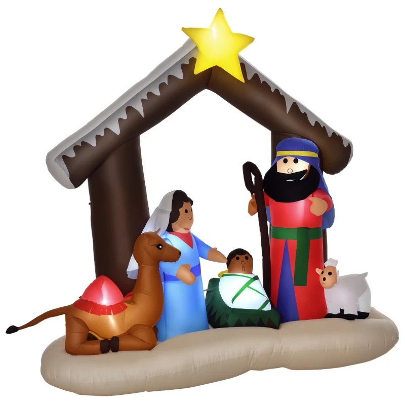 HOMCOM 6ft Christmas Inflatable Decoration with Bible Arch of Jesus' Birth Easy Set-Up Blow UP Decoration for Holiday Yard