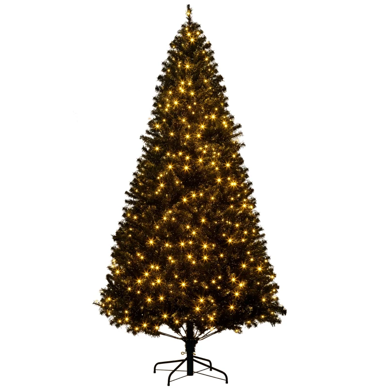 HOMCOM 7.5 FT Tall PreLit Artificial Christmas Tree with Realistic Branches, 500 Warm White LED Lights and 1346 Tips, Black