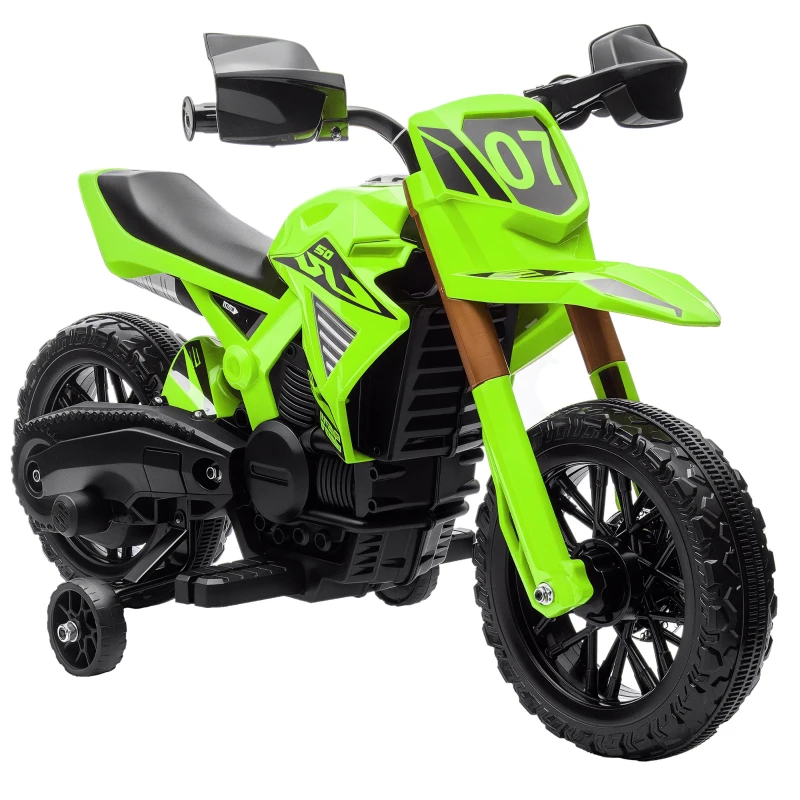 Qaba 6V Kids Motorcycle with Training Wheels, Horn & Start Sound, for 3-8 Years, Green