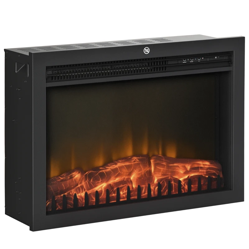 HOMCOM 24" Electric Fireplace Insert, Retro Recessed Fireplace Heater with Realistic Flame, Remote Control and Adjustable Brightness, 750/1500W, Black