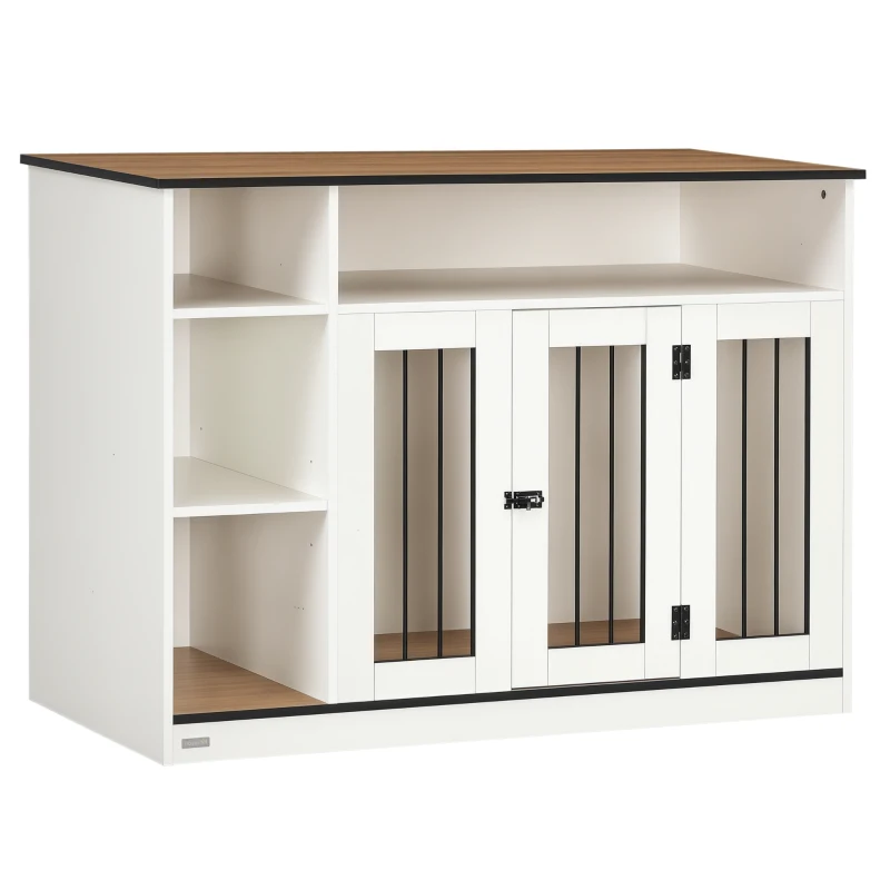PawHut 47" Dog Crate Furniture with Storage, for Large Medium Dogs, White
