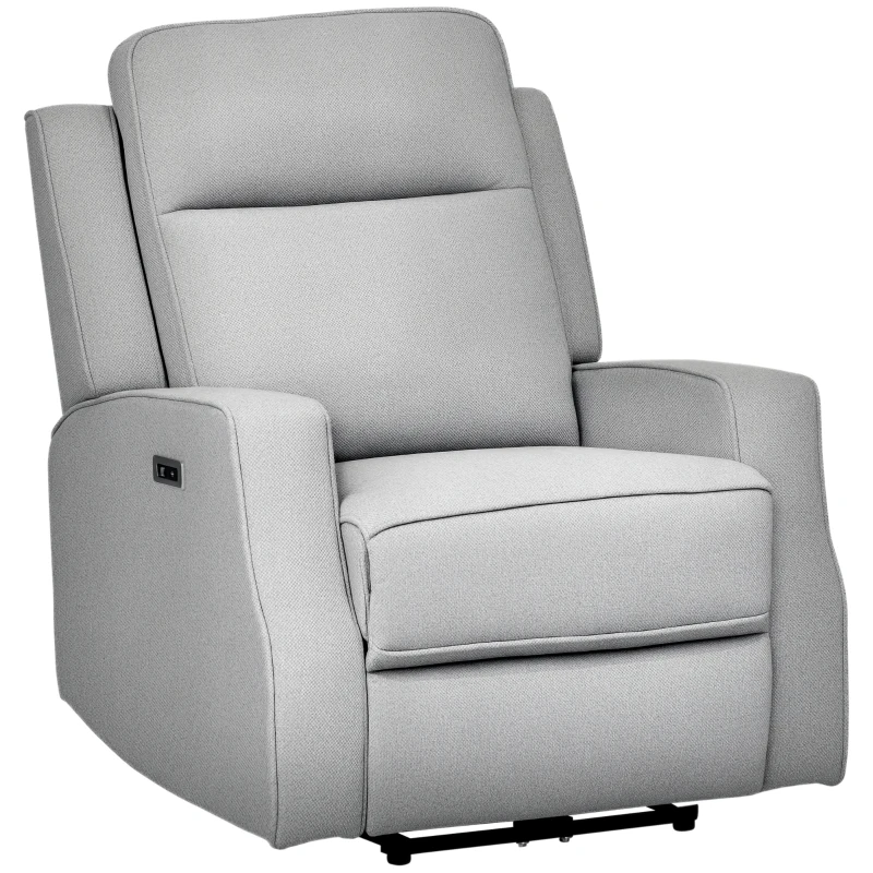 HOMCOM Electric Power Recliner, Wall Hugger Armchair with USB Charging Station, Sofa Recliner with Linen Upholstered Seat and Retractable Footrest, Gray