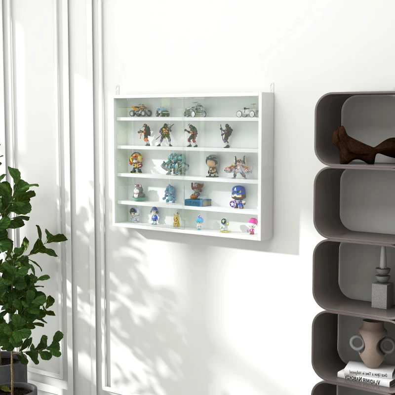 HOMCOM 5-Tier Display Cabinet, Shot Glass Display Case, Glass Curio Cabinet with 2 Glass Doors and 4 Adjustable Shelves, White