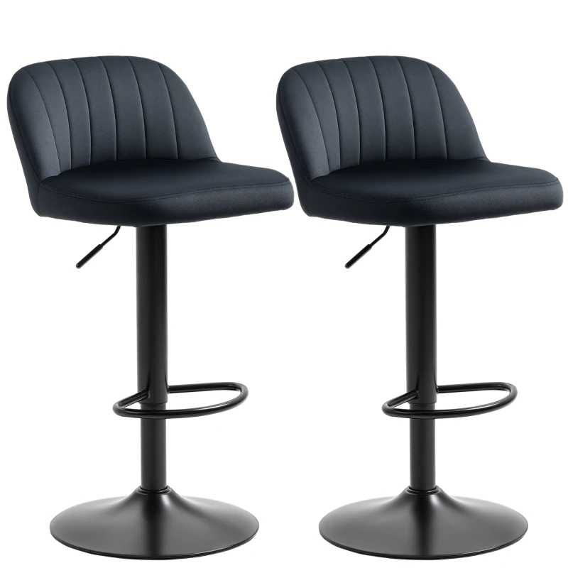HOMCOM Adjustable Bar Stools Set of 2, Velvet Counter Height Barstool, Upholstered Kitchen Stool with Swivel Seat, Steel Frame, Footrest for Kitchen Counter and Dining Room, Black