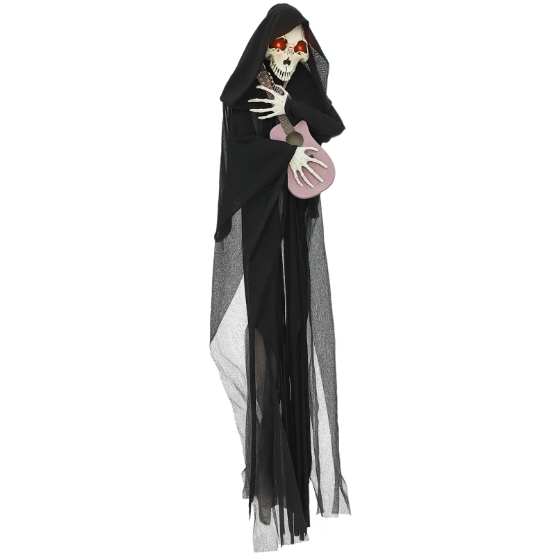 HOMCOM Guitar-Playing Grim Reaper Outdoor Halloween Decoration Animatronic