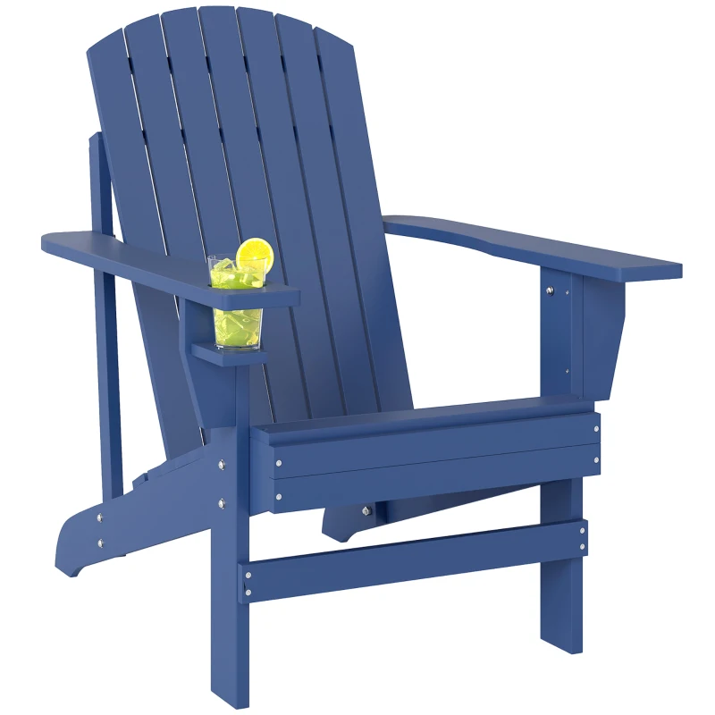Outsunny Classic Adirondack Chair, Muskoka Chairs, Garden Deck Chair with Cup Holder for Patio, Indoor, Backyard, Navy Blue