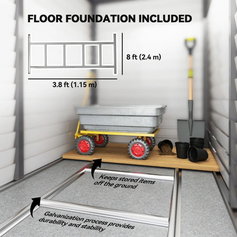 Outsunny 4.6' x 9' Steel Outdoor Storage Shed, Lean to Shed, Metal Tool House with Foundation Kit, Lockable Doors, Gloves and 2 Air Vents for Backyard, Patio, Lawn, Grey