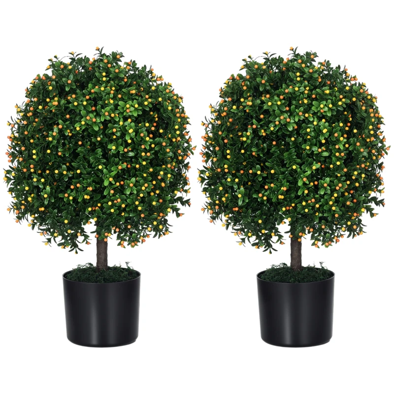 HOMCOM 2 Pack Artificial Tree Boxwood Topiary with Fruits, 20.75", Orange