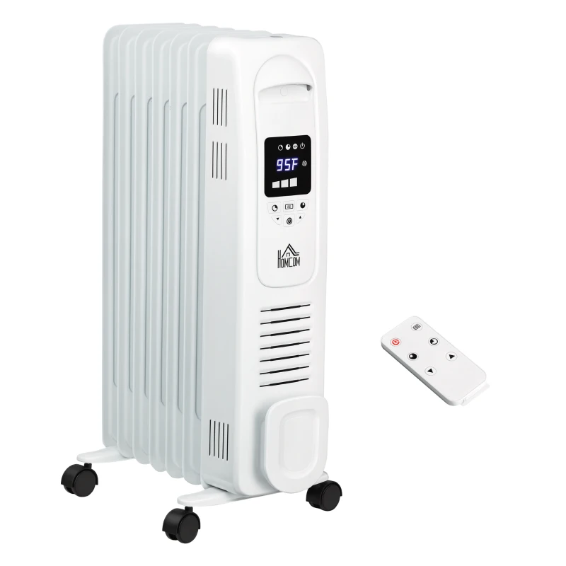 HOMCOM 25.25" Electric Space Heater, Freestanding 161 Sq. Ft. Heater with 3 Modes, Timer, and Remote, 1500 W, White