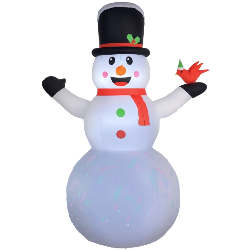Outsunny 12FT Christmas Inflatable Decorations, Xmas Blow Up Snowman with Rotating Colorful LED Light for Indoor, Outdoor