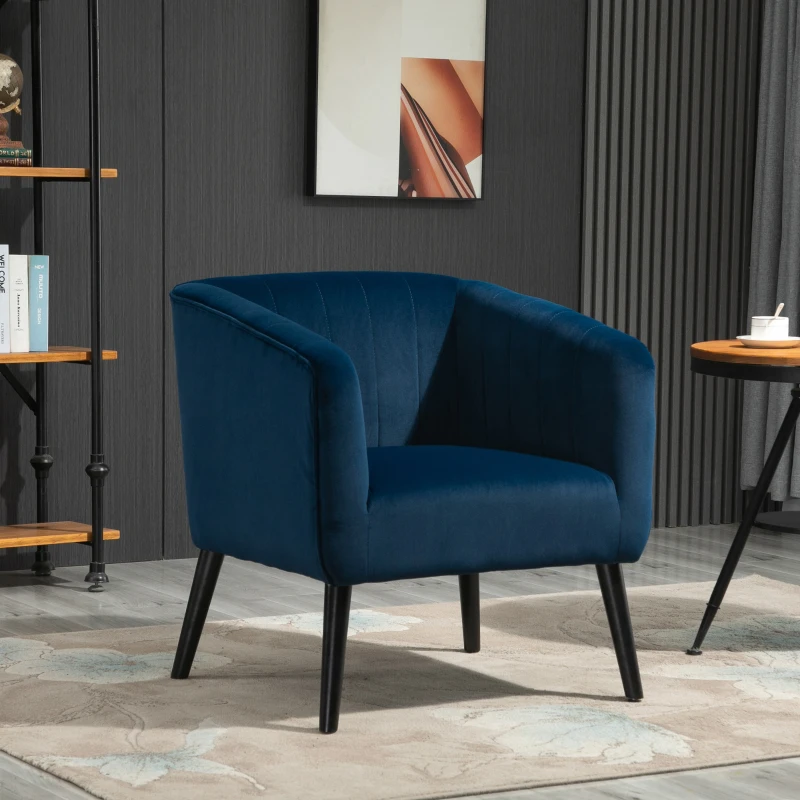 HOMCOM Luxury Velvet Fabric Accent Armchair with Thick Padding, High Armrests, and Channel Tufting, Blue