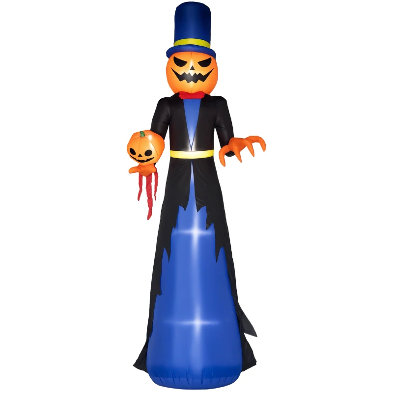 HOMCOM 10ft Halloween Inflatable Pumpkin Head Reaper with LED Lights for Yard, Lawn Decoration