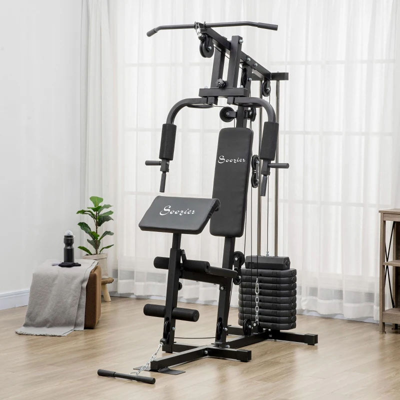 Soozier Multi-Exercise Home Gym Station with 99lbs Weight Stack, for for Back, Chest, Arms, Full Body Workout