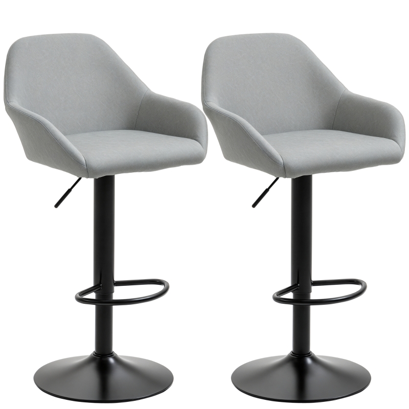 HOMCOM Adjustable Bar Stools Set of 2, Modern Counter Height Barstools, Fabric Upholstered Kitchen Stools with Swivel Seat, Steel Frame, Footr並行輸入 Adjustable Stool Gray And Silver Bar Stools HOMCOM Adjustable