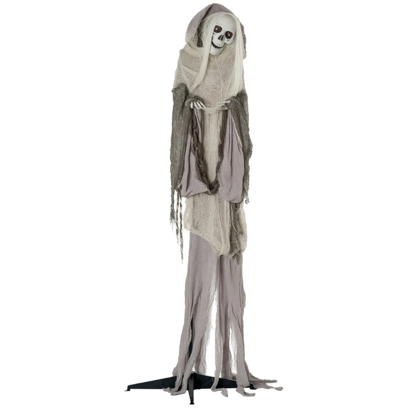 Outsunny 74" Life Size Outdoor Halloween Decorations Skeleton Witch, Sound and Motion Activated Animated Prop Animatronic decor with Light Up Eyes, Spooky Sound