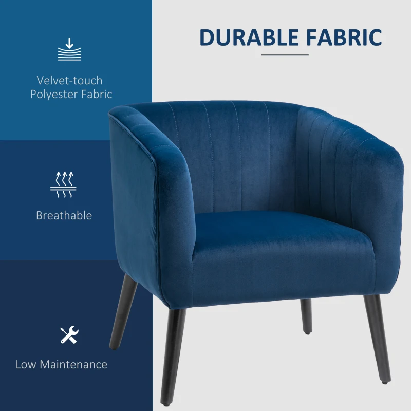 HOMCOM Luxury Velvet Fabric Accent Armchair with Thick Padding, High Armrests, and Channel Tufting, Blue
