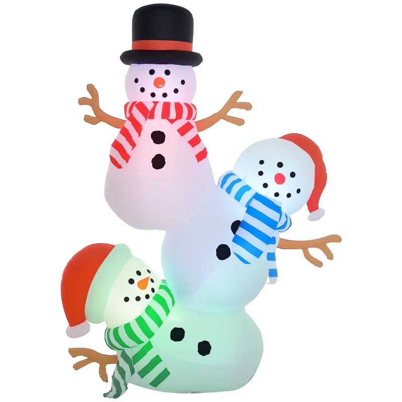 Outsunny 8.2' Inflatable Three Stacked Snowmen w/ LED Lights, Blow-Up Outdoor Christmas Display for Party